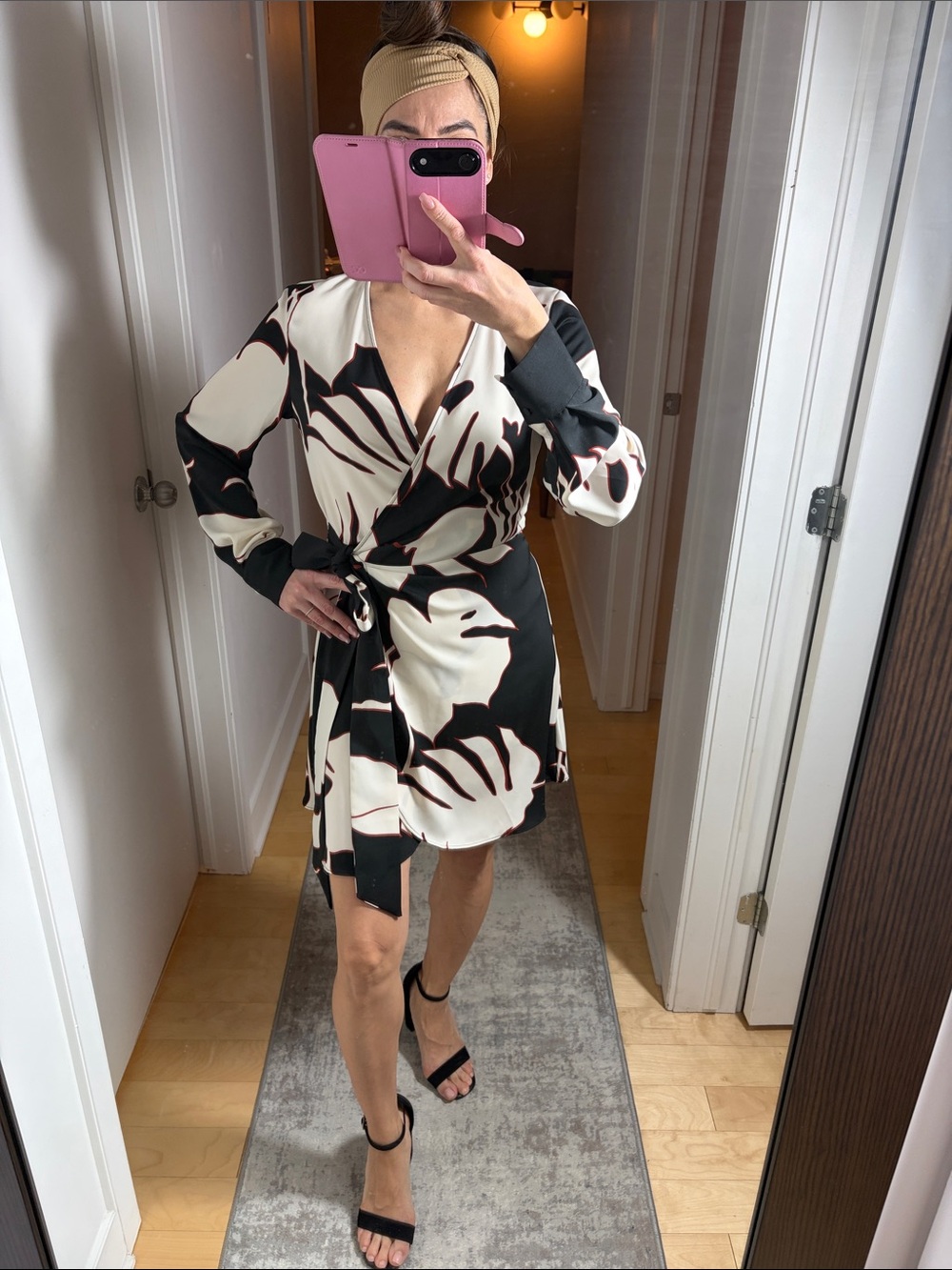 H&M Black and White Floral Wrap Mini Dress
